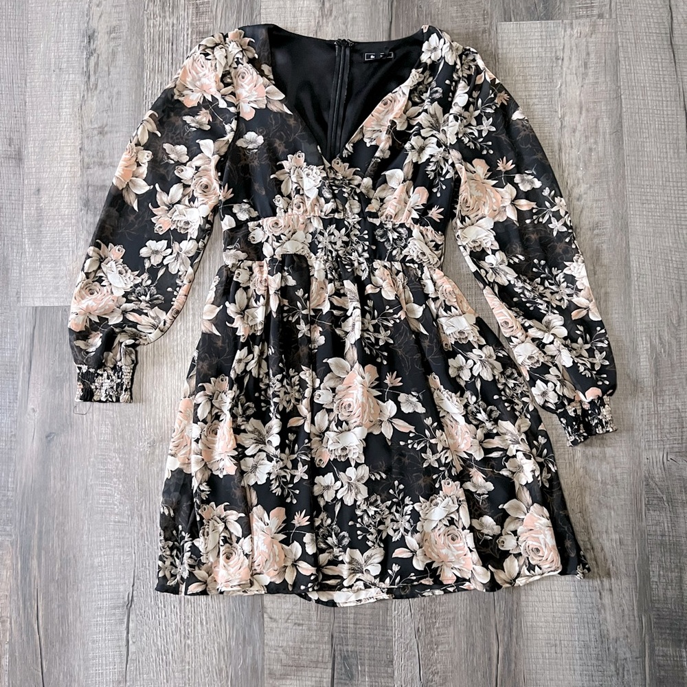 Black floral chiffon dress